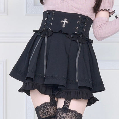 【予約商品】リボンスリーブ付きニットトップス＋ゴシッククロスレースアップスカート