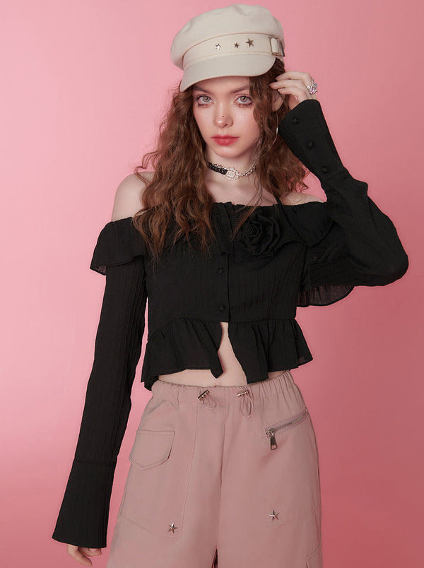 Rose Off-the-shoulder Ruffle Shirt