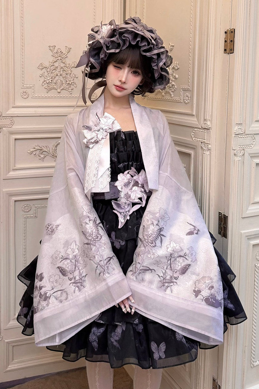 [Termine prenotazione: 9/8] Serie accessori con ricamo giglio nero x viola / bianco x viola [fascia per capelli / spilla]