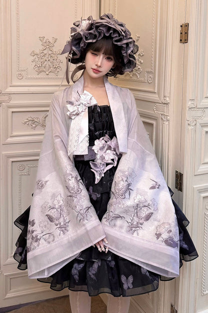 [Termine prenotazione: 9/8] Serie accessori con ricamo giglio nero x viola / bianco x viola [fascia per capelli / spilla]