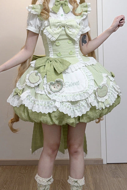 [3월 31일 예약마감] 스위트 애플 메이드 드레스 셋업 + 백 리본 트레인 + 헤어밴드