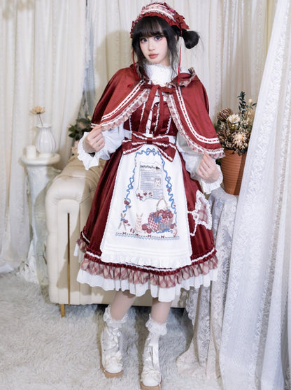 Pink Kapok Girl Little Red Riding Hood Cloak JSK Set Original Authentic Cute Style Lolita Dress Autumn and Winter