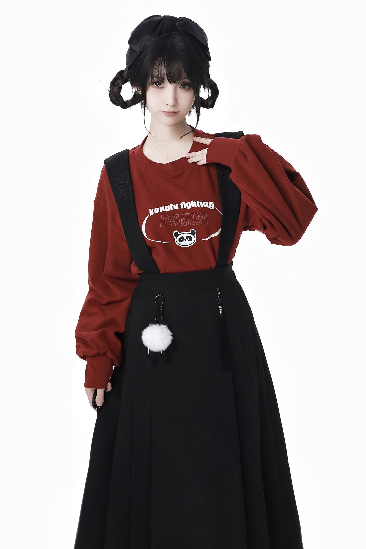 Pinsafik [Tachikawa] red and black temperament New Year's suspender skirt wool collar jacket looks thin New Year's Eve 