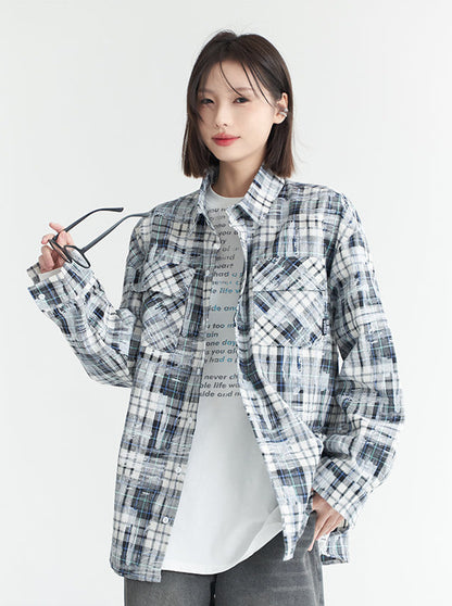 Check Paint Loose Casual Shirt