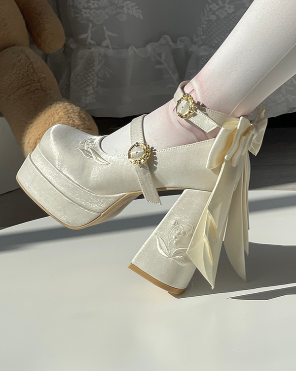 スイートマカロンカラーリボンロリータヒール