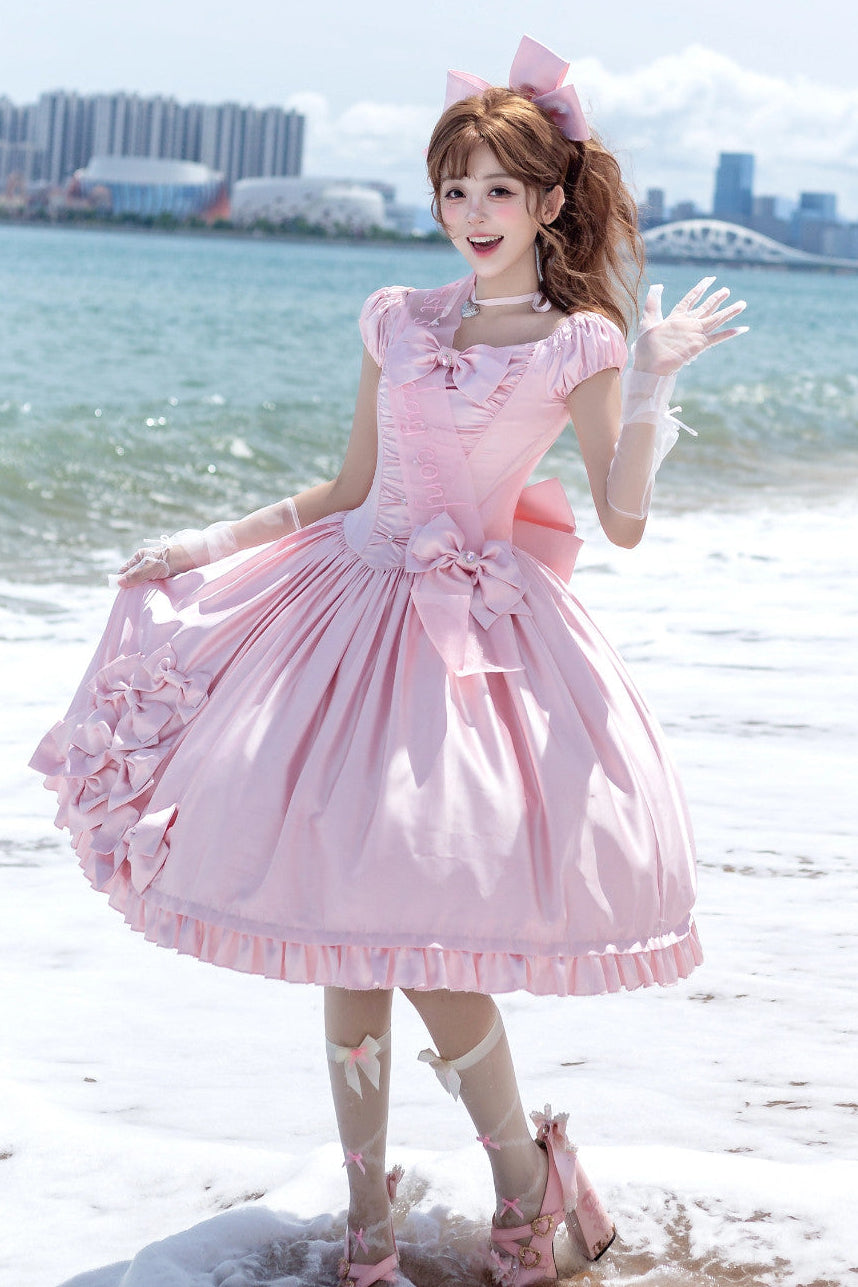 [Pre-order Deadline: August 8] Elegant Silver Satin Lolita Romantic Ribbon Dress Set