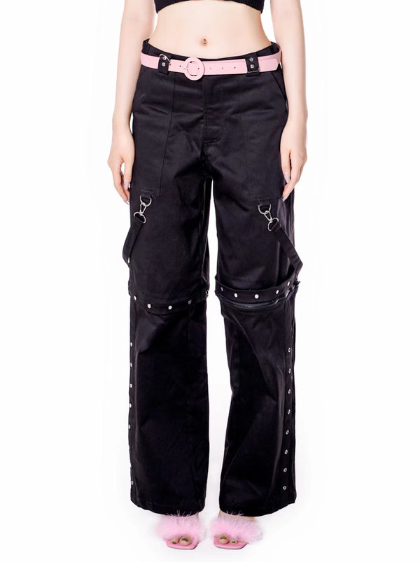 Y2K Cool Black Metal Zip Detachable Suspender Pants