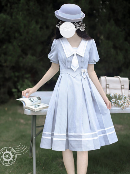 [Reservations] Striped Summer Retro Girly Dress + Tie + Badge