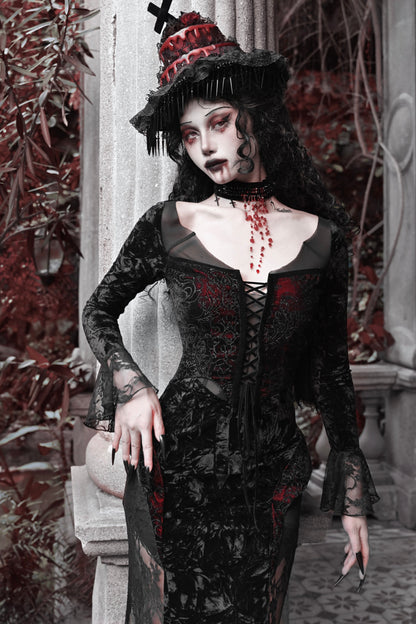 Blood Peak Gothic Dark Velvet Long Dress