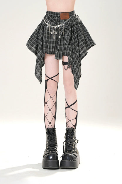 Plaid Asymmetrical Mini Skirt