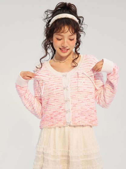 Gradient Pink Knit Cardigan