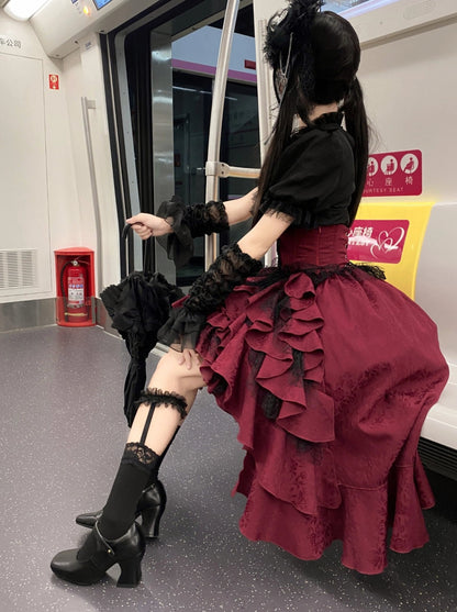 Manner Dark Gothic Style Lolita Shirt + Asymmetrical Ruffle Skirt