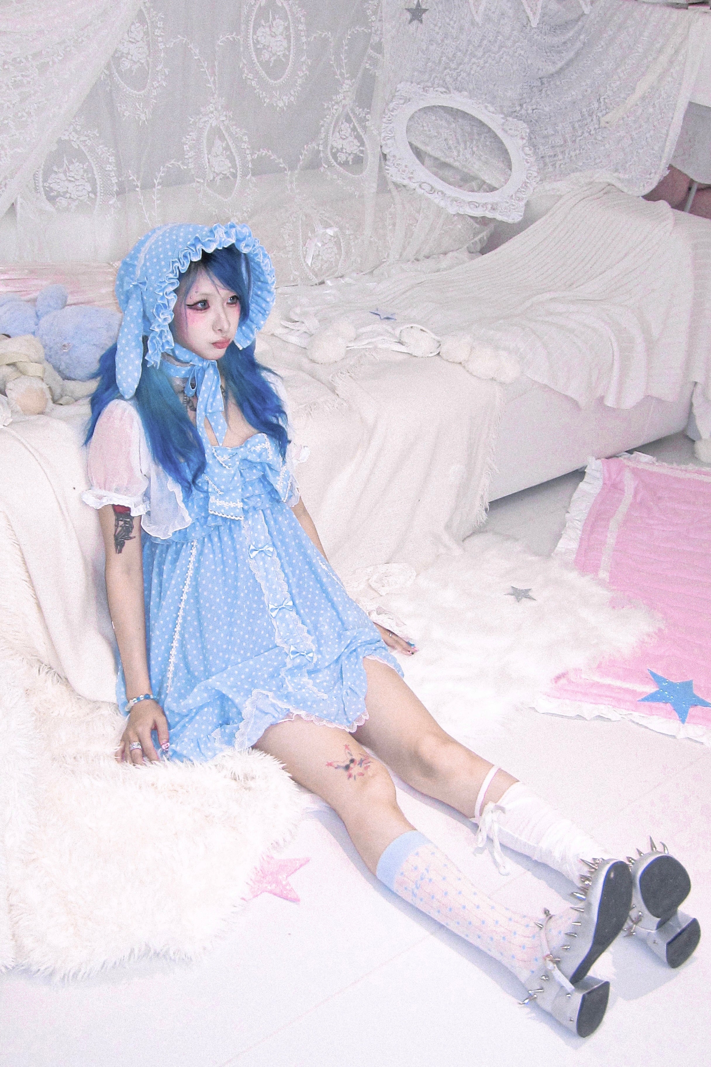 ドットデザインうさ耳ボンネット – Belchic