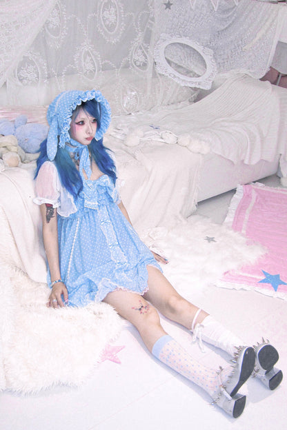 Dot design rabbit ear bonnet