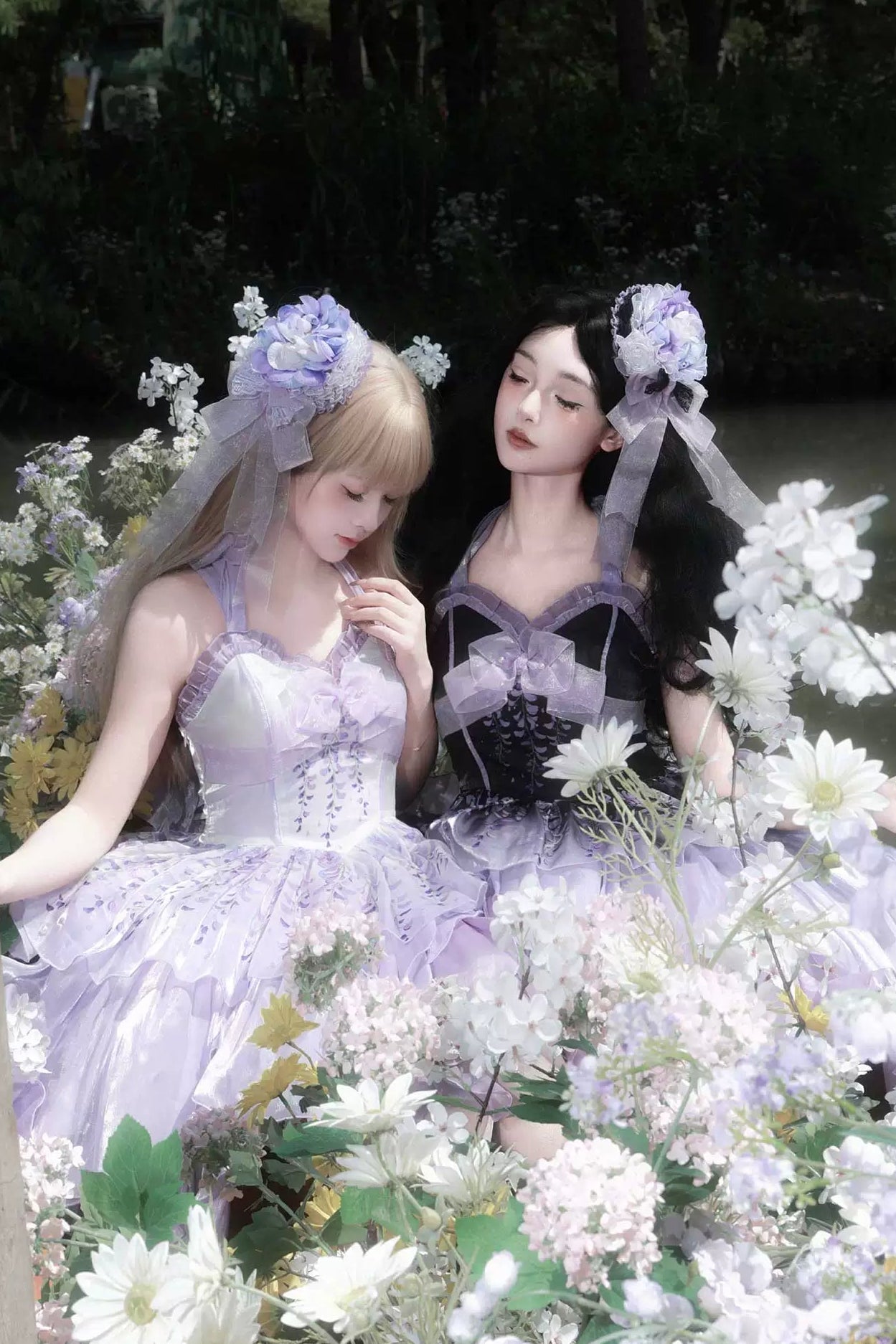 [Pre-order Deadline: June 18] Wisteria Purple Gradient Fairy Lolita Bow Layered JSK Dress + Full Set (Dress + Flower Hat)