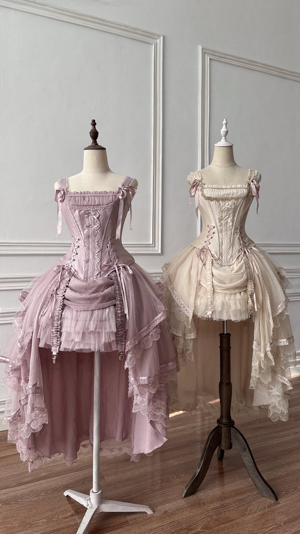 【2月27日予約締切】アンティークランプシャドウシャンパンゴールドストラップリボンビスチェドレスセットアップ