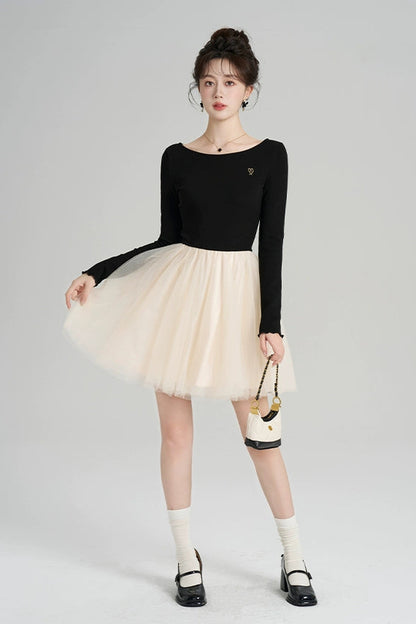 パッチワークメッシュフレンチドレス