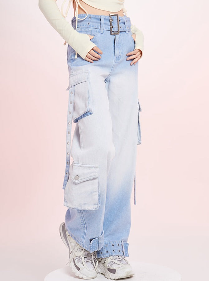 Blue Gradation Straight Jeans Pants