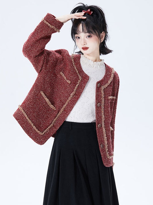 Retro Red Small Fragrance Tweed Jacket