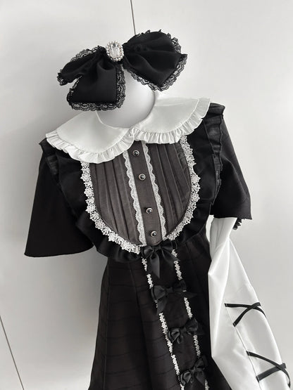 【3月1日予約締切】グレーブラックジュエルリボンフリルドレス＋ロングスリーブ＋ショートパンツフルセット