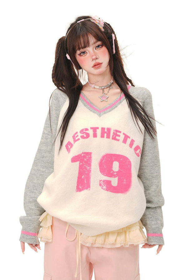 American Contrast Slouchy Knit Top