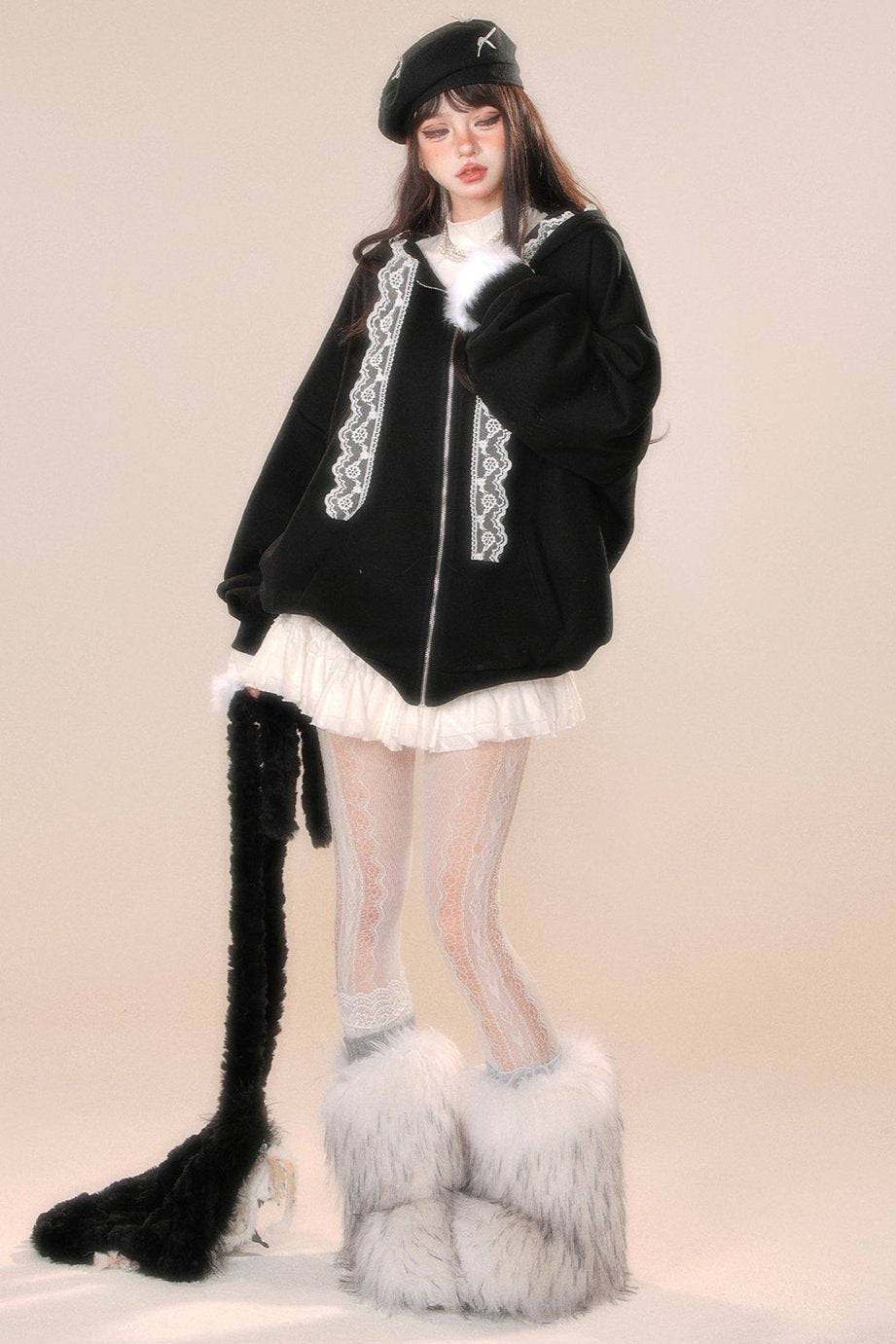 レースフーディースウェットシャツジャケット