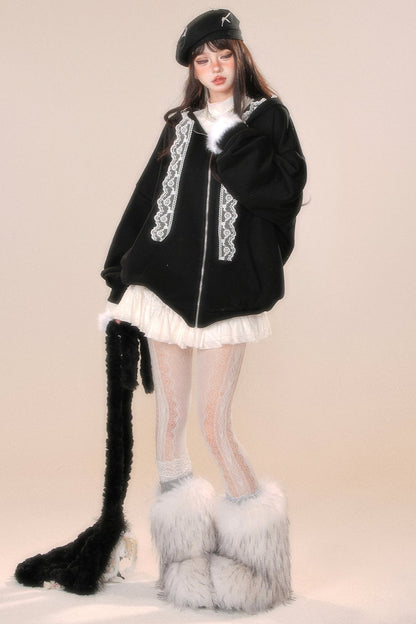 レースフーディースウェットシャツジャケット