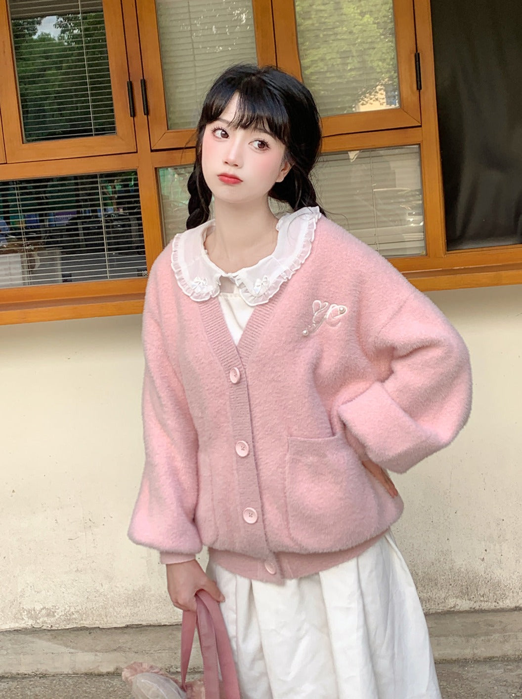 Soft Heart Puff Knit Cardigan