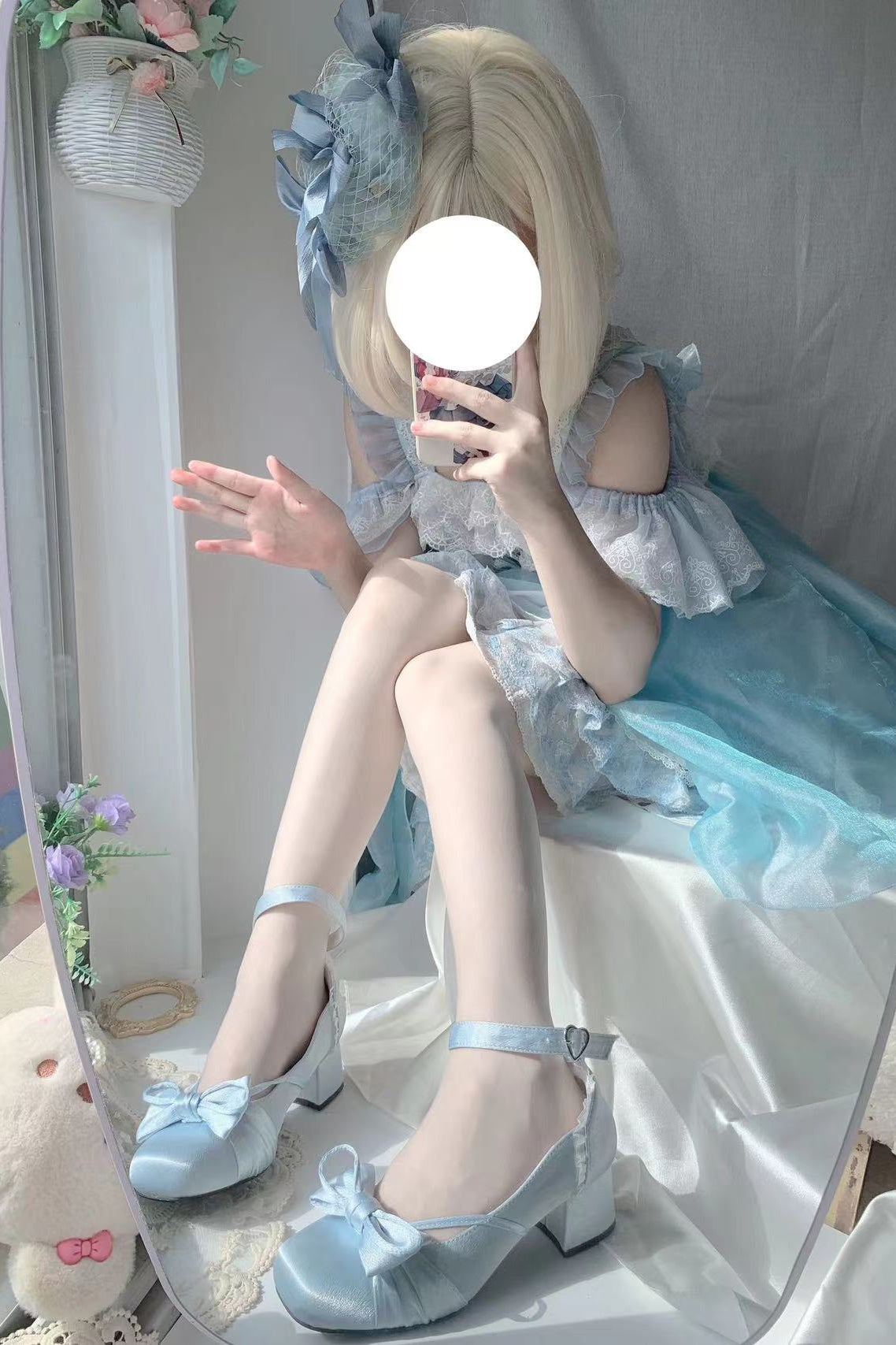 レースアップリボンバレエロリータシューズ