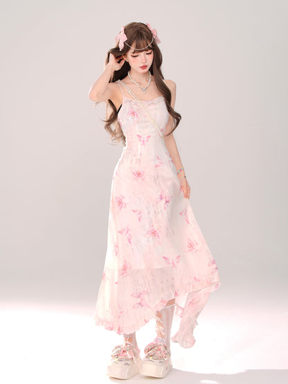 Sheer Pink Knit Cardigan + Dream Fan Butterfly Suspended Dress