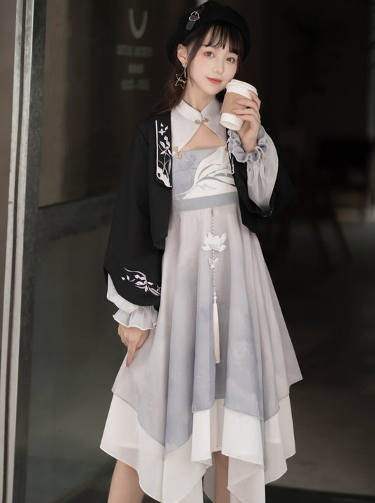 China Flower Outerwear + Asymmetrical Tassel Dress