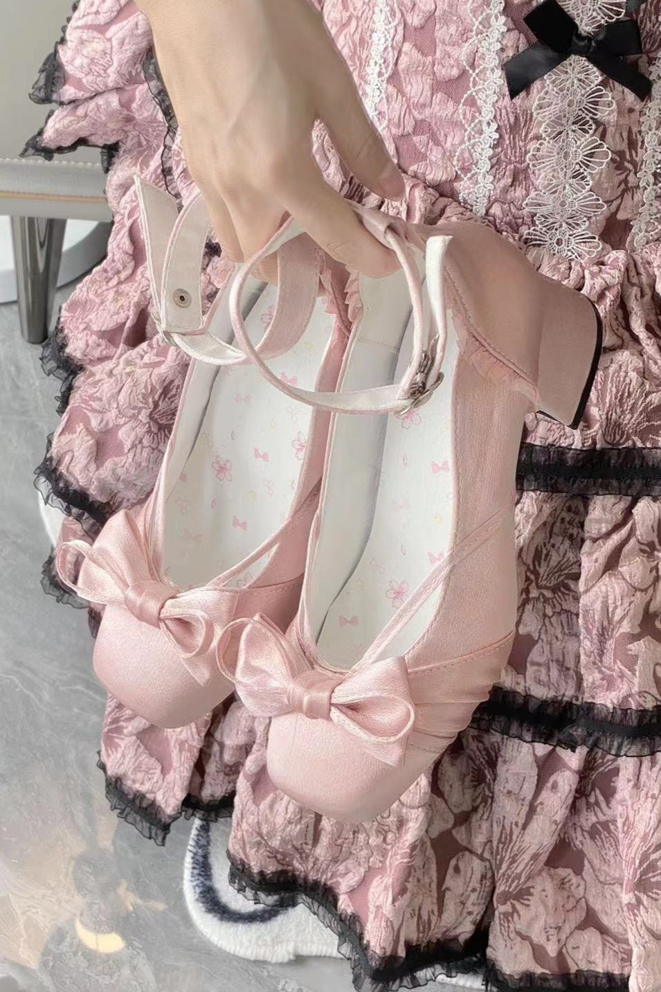 レースアップリボンバレエロリータシューズ