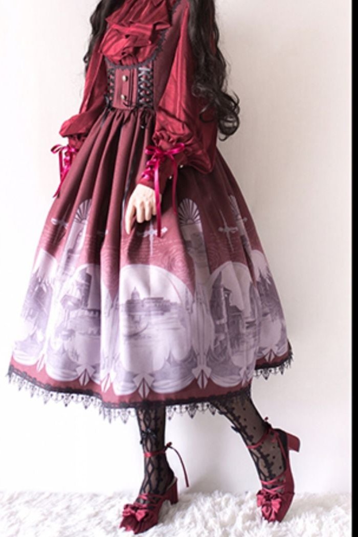 [September 30 reservation deadline] Elegant Gothic Print Lace Suspender Dress