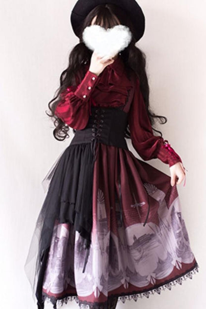 [September 30 reservation deadline] Elegant Gothic Print Lace Suspender Dress