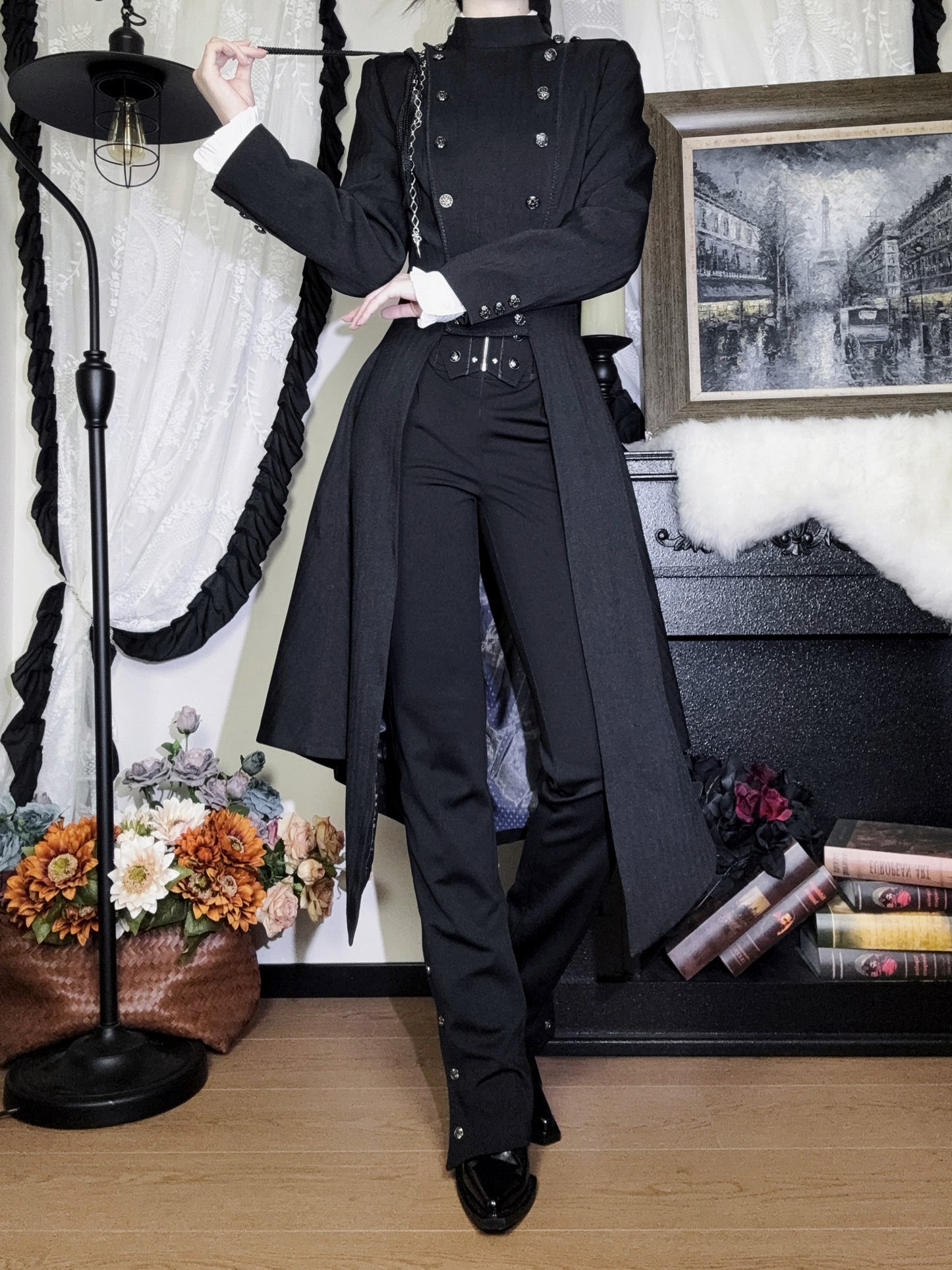 【12月29日予約締切】エターナルナイトプリンスダブルブレストゴシックロングテールコート＋ショルダーチェーンアクセサリー