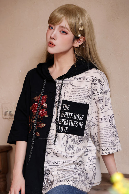 アンティークアシメデザインフードトップス