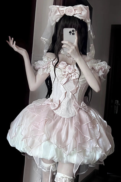 【9月6日予約締切】Romantic Rose Ballet Lolita Series Accessories（Rose Lace Veil Lolita Headpiece＋Lace Pearl Bow Choker）