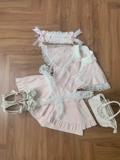 [Pre-order Deadline: May 15] Pink Lace Cape Design Tie Color Dress Suit Full Set + Accessories