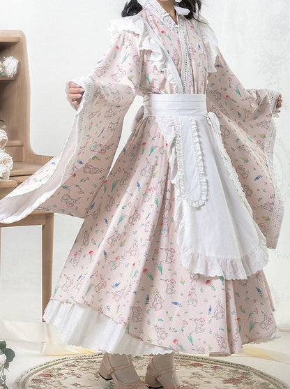 Japanese maid print skirt apron Lolita set