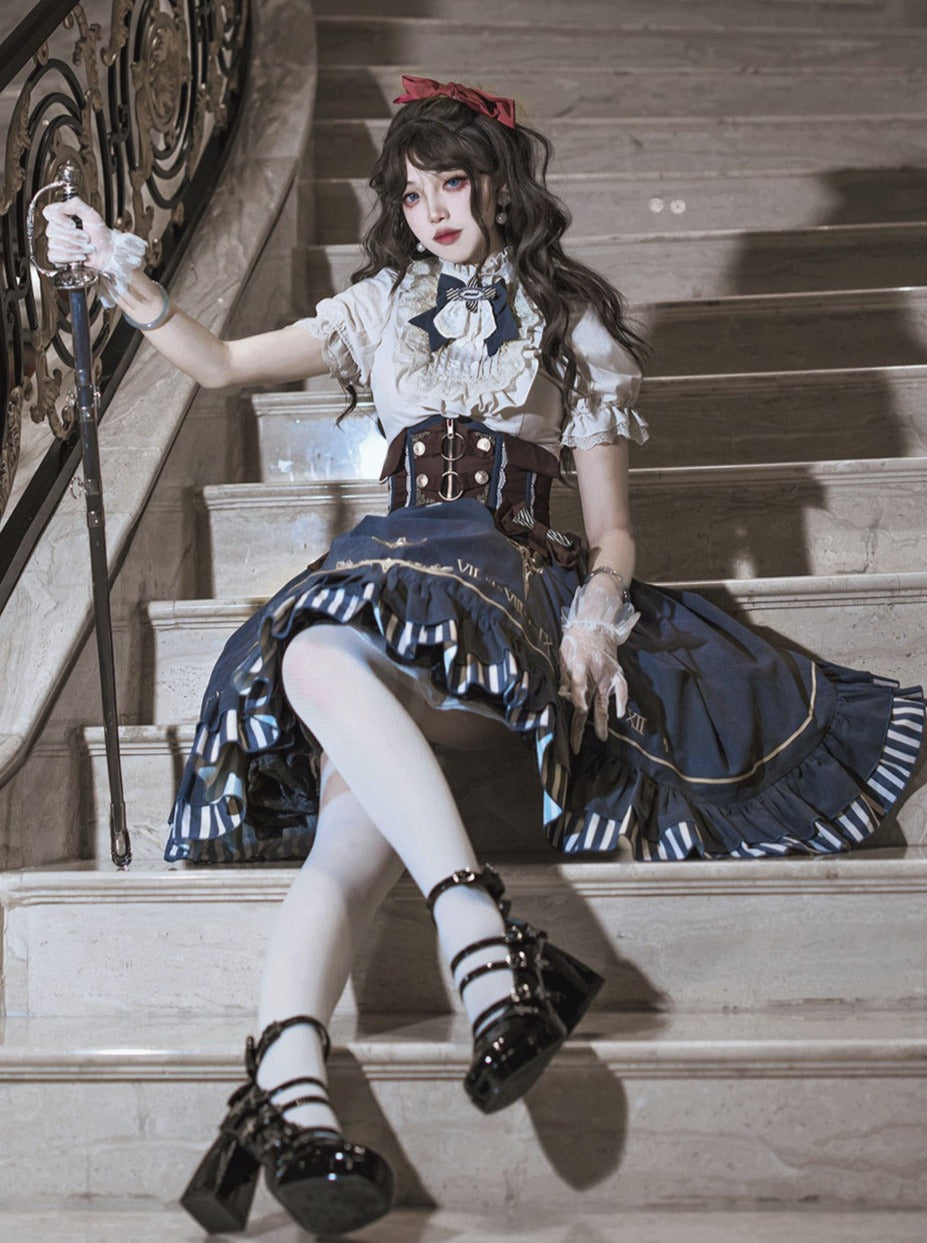 [Reservation product] Steampunk Style Lolita Skirt With Shirt And Belt