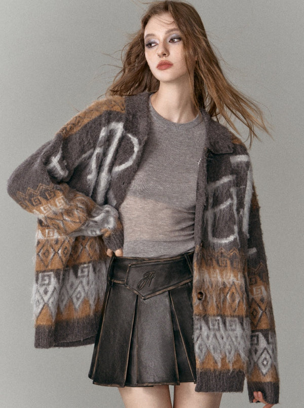 Maillard Sweater Knit Letter Button Cardigan
