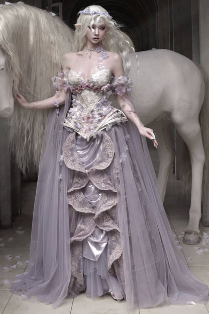 月光花卉束胸上衣+袖子+华丽项链