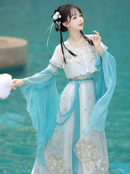 Blue Folding Sea China Embroidery Fairy Suit