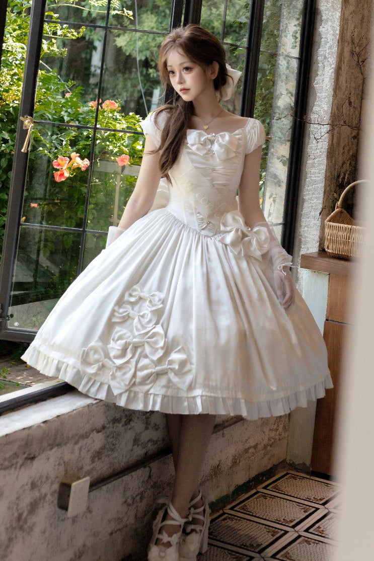 [Pre-order Deadline: August 8] Elegant Silver Satin Lolita Romantic Ribbon Dress Set