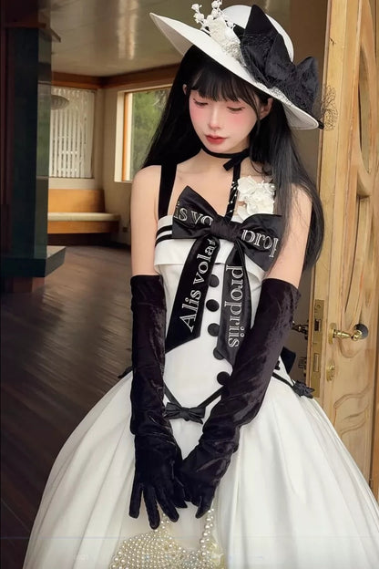 【Reservierungsschluss 29. Juli】Klassisches Schleifen-Elegant-Lolita-Stickerei-JKS-Kleid-Set (mit Korsage) + Zubehörset
