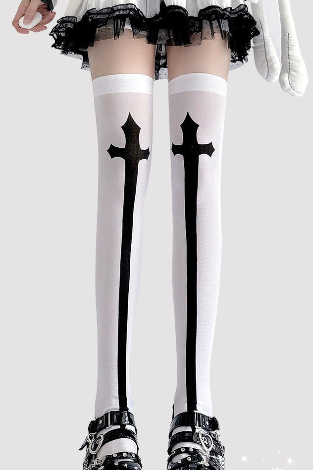 cross knee-high socks