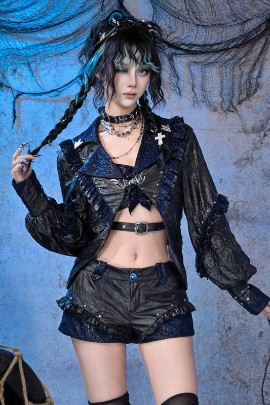 Dark Punk Lace Ruched Jacket