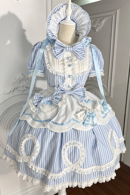 [Vorbestellung] Retro-Puppenartiges Lolita-Kleid + Haarband + Clip + Haube + Hut