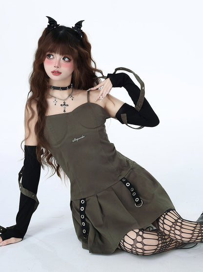 American Hot Girl Design Retro Suspender Dress + Sleeves