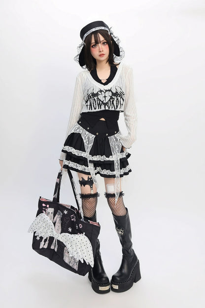 Punk style top + lace skirt